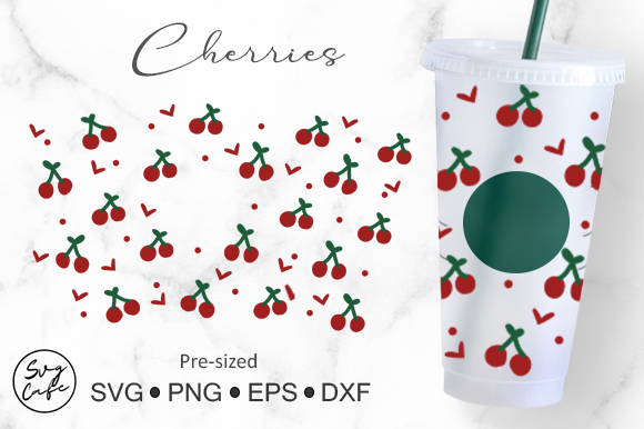 24oz Venti Cold Cup Cherries Design for Crafts & Graphics