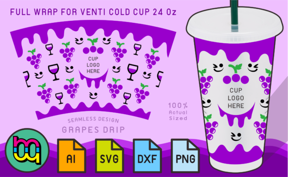24oz Venti Cold Cup Fullwrap Grapes Graphics & Print Templates