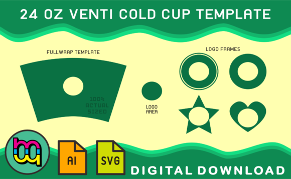 24oz Venti Cold Cup Fullwrap Graphics & Print Templates