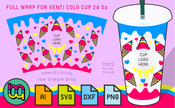 24oz Venti Cold Cup Fullwrap Ice Cream Graphics