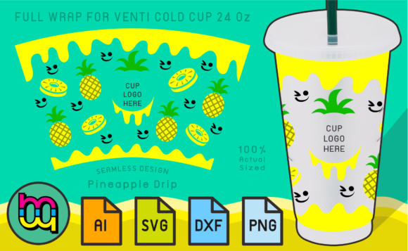 24oz Venti Cold Cup Fullwrap Pineapple: Graphics & Print Templates