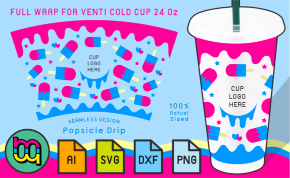 24oz Venti Cold Cup Fullwrap Popsicle Print Graphics