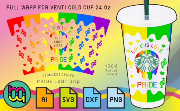 24oz Venti Cup Pride LGBT Fullwrap Graphics & Print Templates
