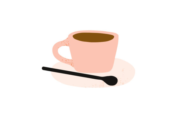 Cafe Espresso Cup Coffee Mug Plate Spoon Graphics