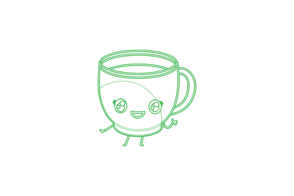 Coffee Cup Cartoon Kawaii Green Outline: Graphics & Icons Review