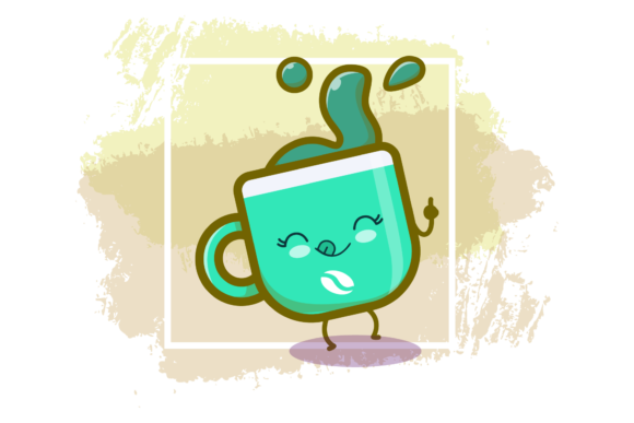Coffee Latte Cup Kawaii Brush Style Graphics & Icons