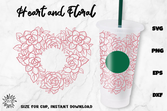 Heart Flowers Venti Cold Cup 24 Oz Graphic for Crafts